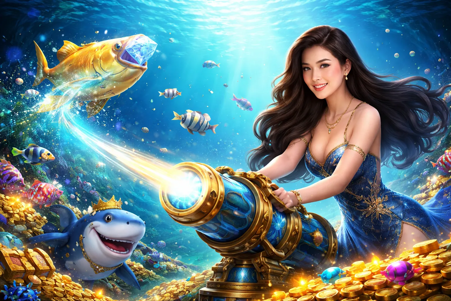 Hình ảnh đại dương rực rỡ với cá và kho báu tại 8s